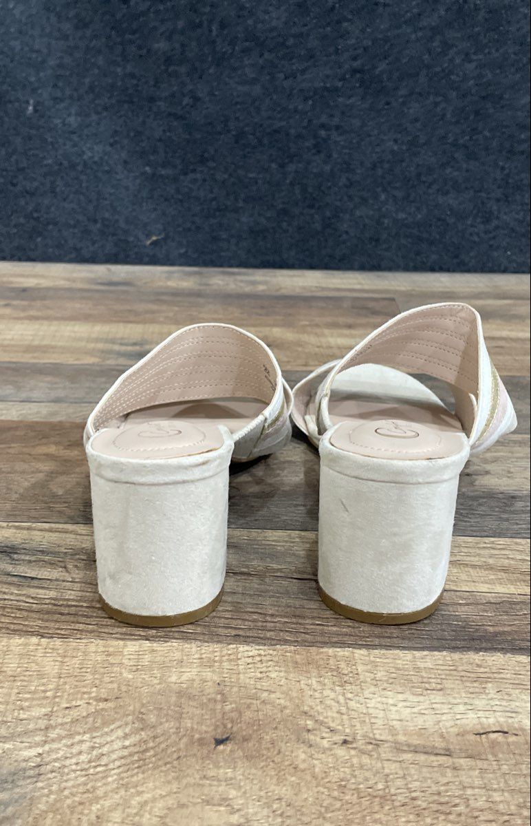 Comfort Est. 1946 Pink Gold White Striped Block Heel Slide Sandals Size 9