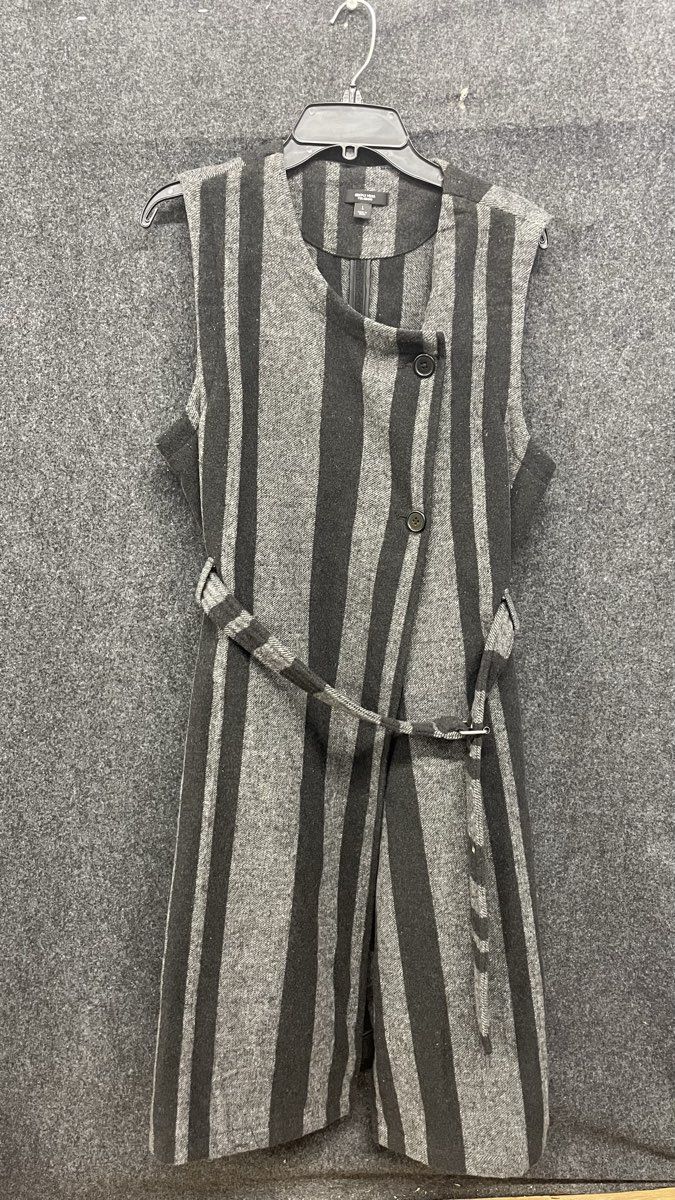 Simply Vera Vera Wang Women's Grey Black Vertical Stripe Belted Dress Sz L