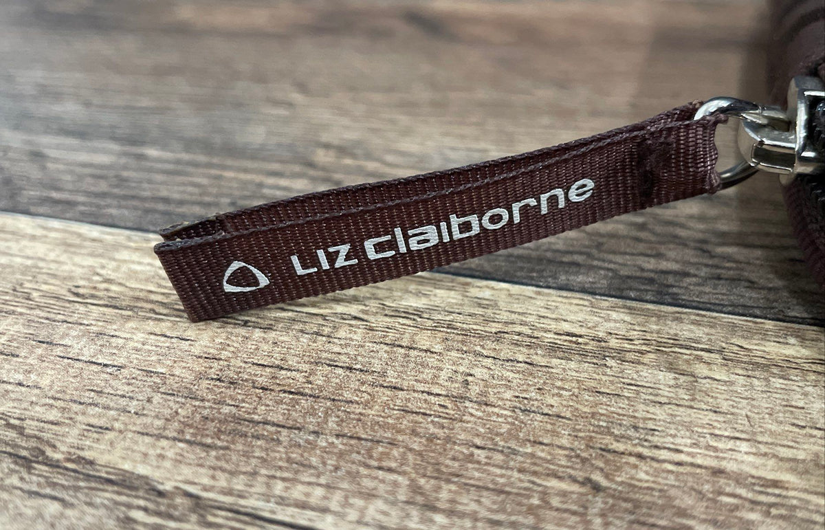 Liz Claiborne Brown Fabric Geometric Pattern Bow Wristlet Pouch Money Bag