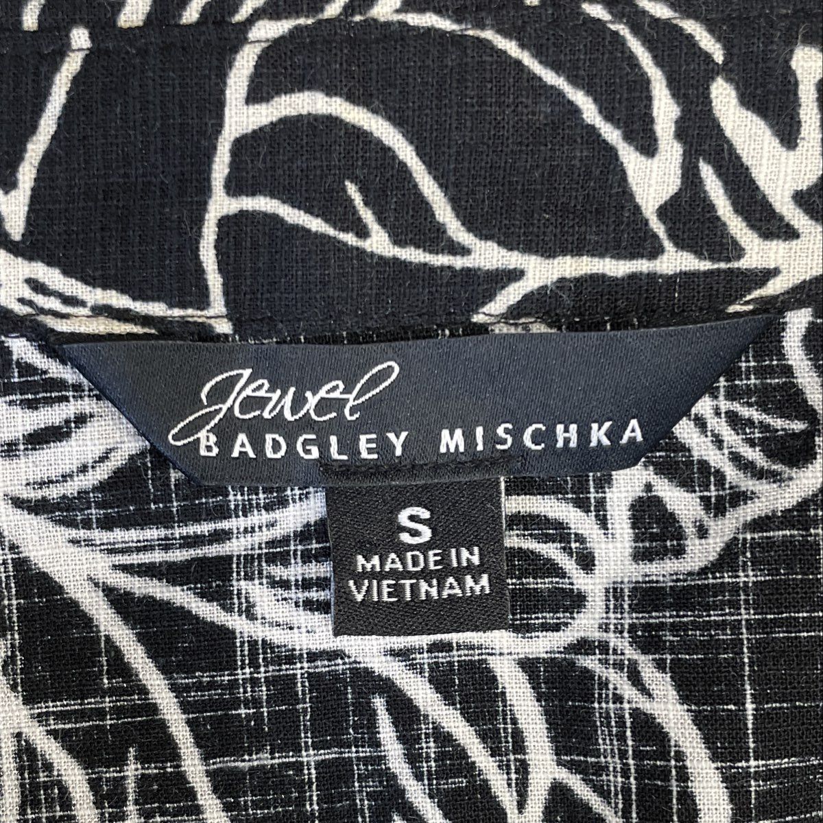 Jewel Badgley Mischka Women's Black White Floral Cotton Rayon Shirt Dress Sz S