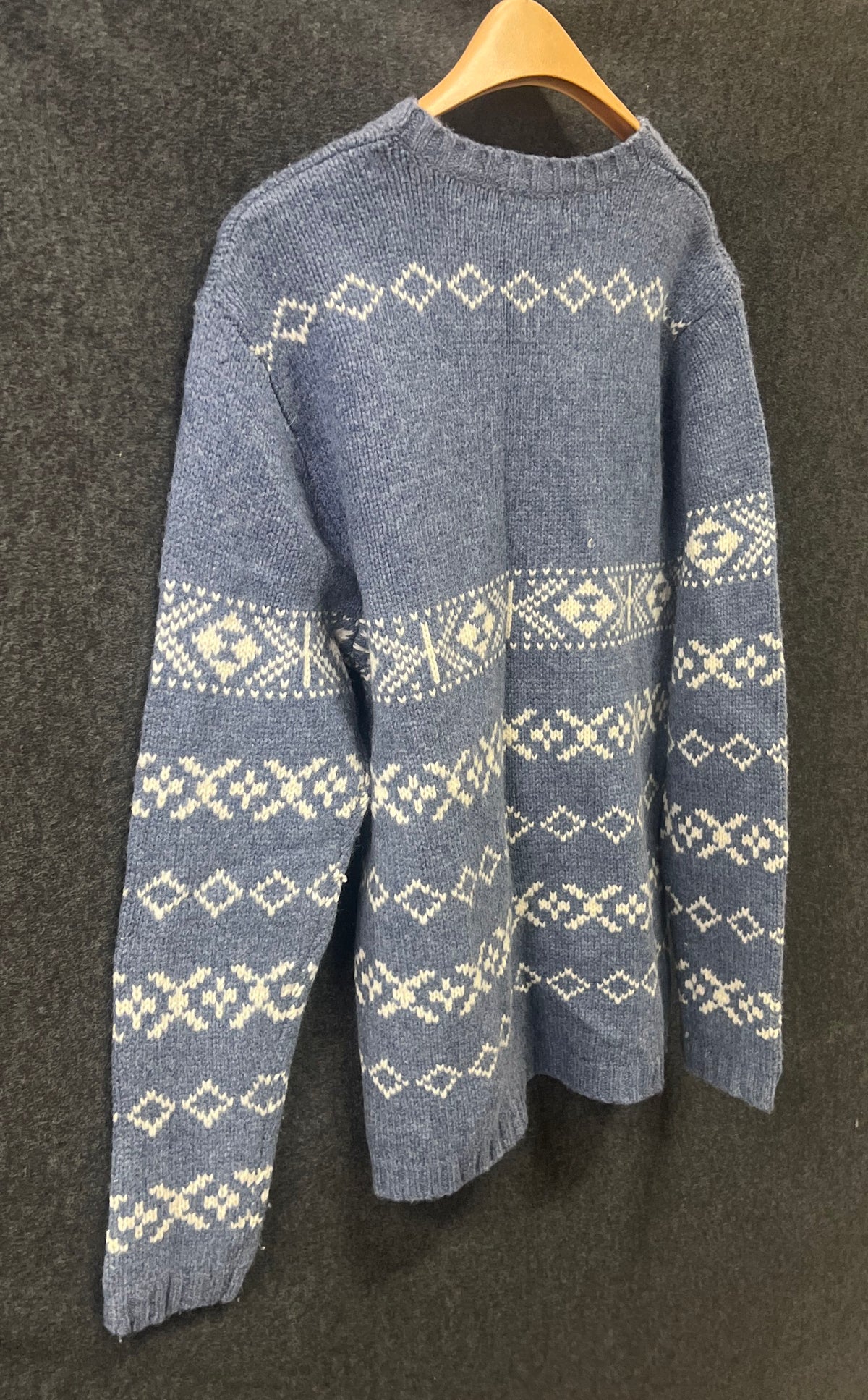 Vintage 90s Old Navy Kids Blue Lambswool Polar Bear Fair Isle Sweater Sz L