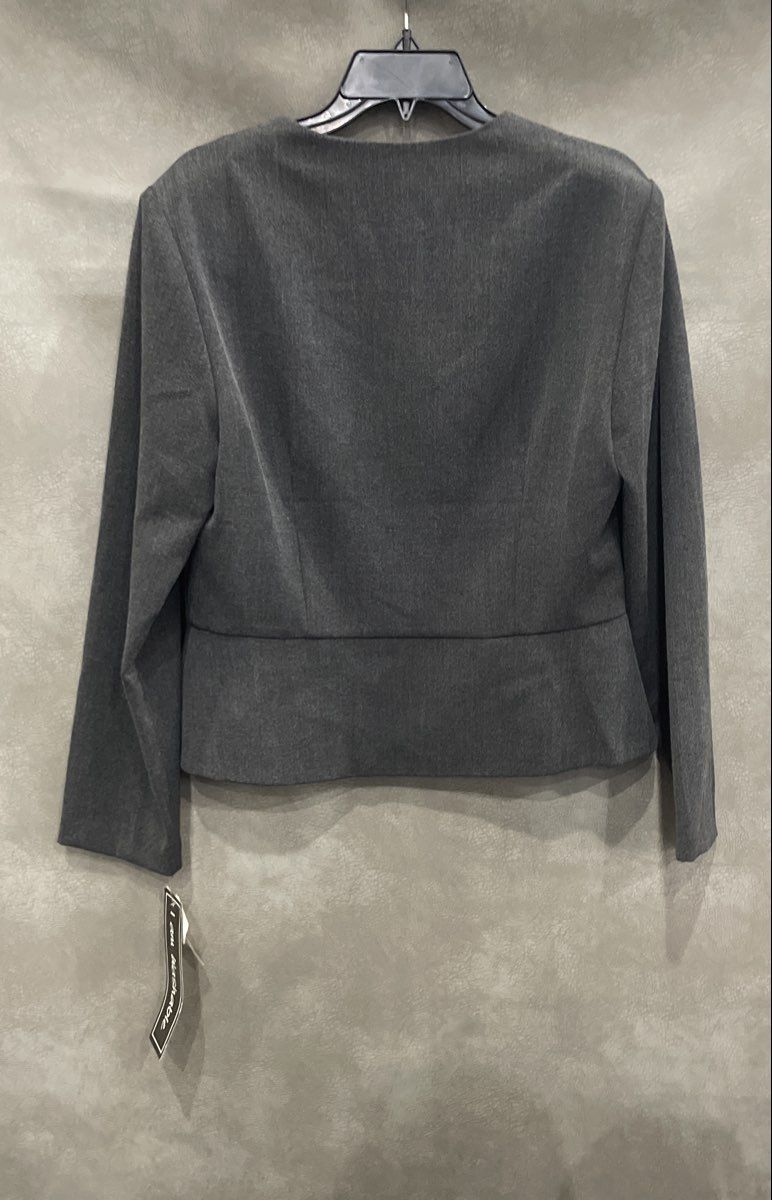 Dressbarn Women's Grey Peplum Jacket Floral Embroidery Button Front NWT Sz 12
