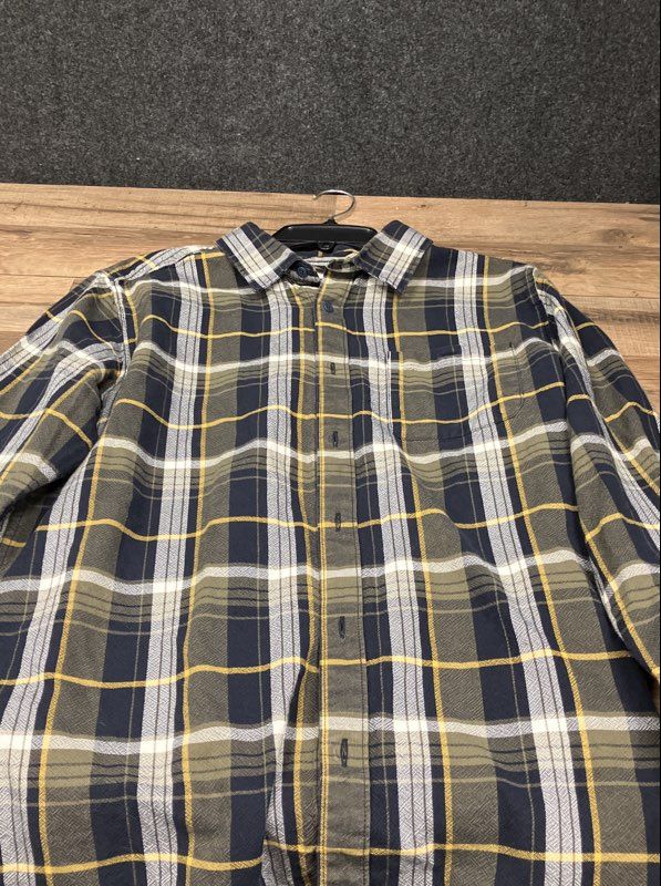 The North Face Men's Plaid Flannel Shirt Button Down Olive Green Navy Size L