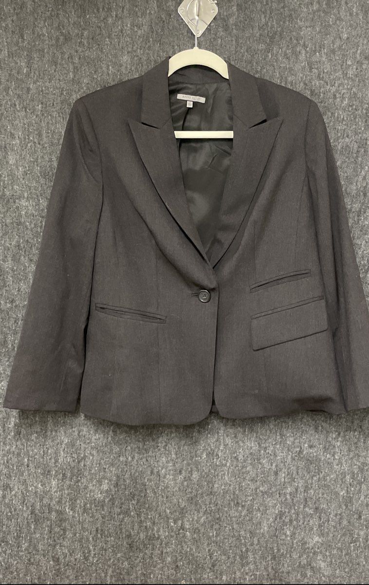 Anne Klein Women's Charcoal Gray Wool Blend Single Button Tailored Blazer Sz 14P