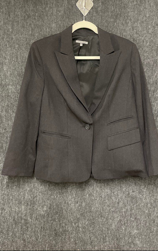 Anne Klein Women's Charcoal Gray Wool Blend Single Button Tailored Blazer Sz 14P