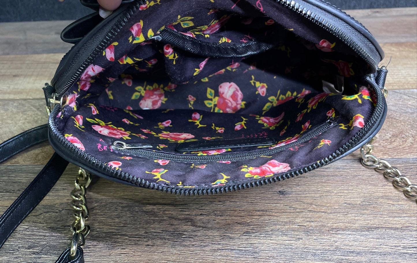 Betsey Johnson Black Saffiano Bow Crossbody Bag Gold Hardware