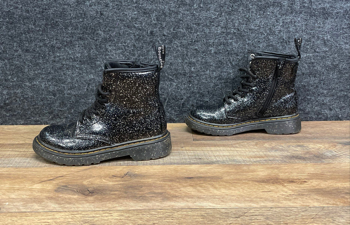 Dr. Martens 1460 J Black Glitter Toddler Lace-up Zip Boots Size 12