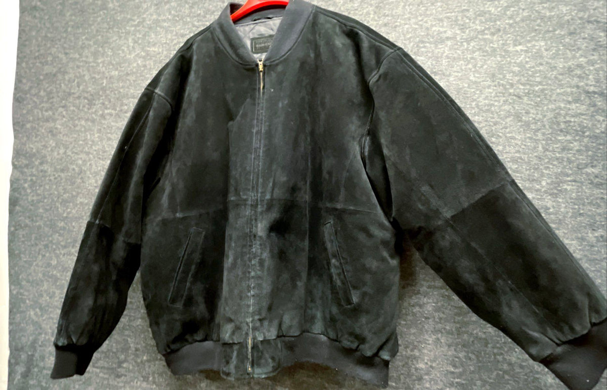 Urban Baron Men's Black Suede Bomber Jacket Quilted Lined Full Zip L