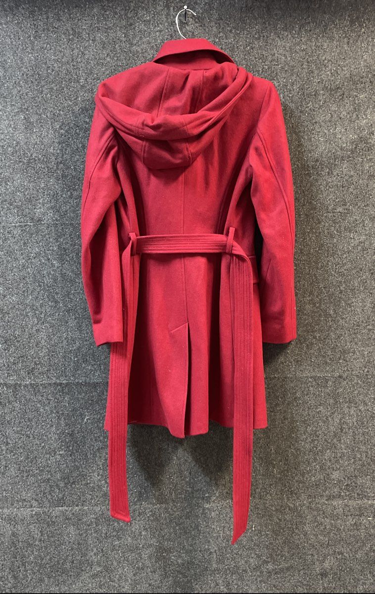 London Fog Women's Red Wool Blend Hooded Belted Trench Coat Jacket Sz S
