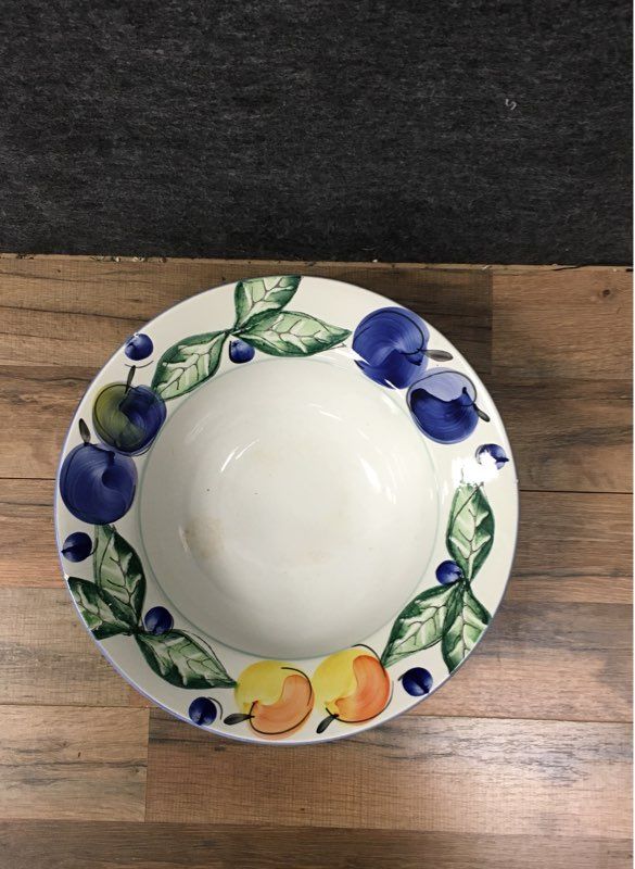 Vintage FAP Ceramiche Italian Pottery Large Serving Bowl 15" Hand Painted Fruit