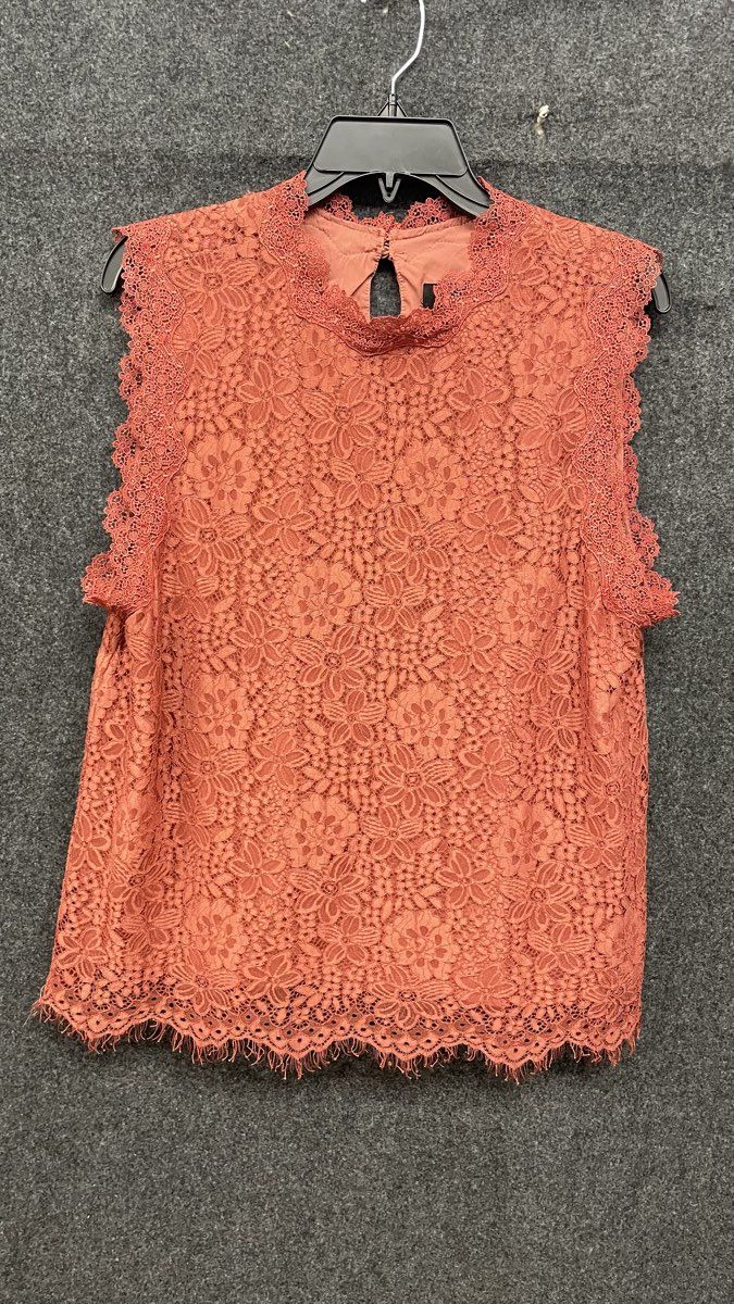 Lipslide Women's Rust Floral Lace Sleeveless Mock Neck Blouse Top Size XL