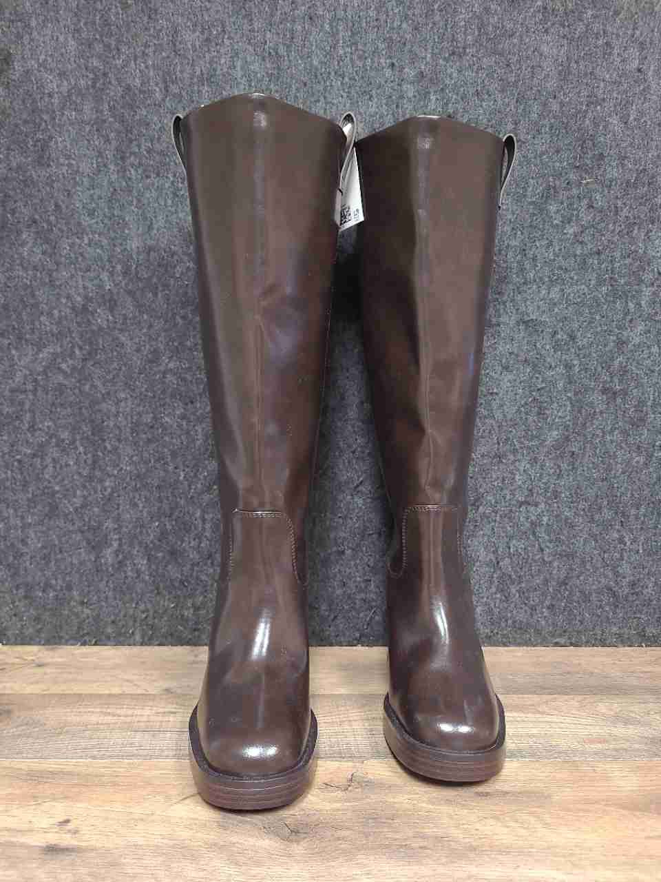 H&M Dark Brown Knee High Block Heel Square Toe Boots Women's Size 7 EUR 38 NWT