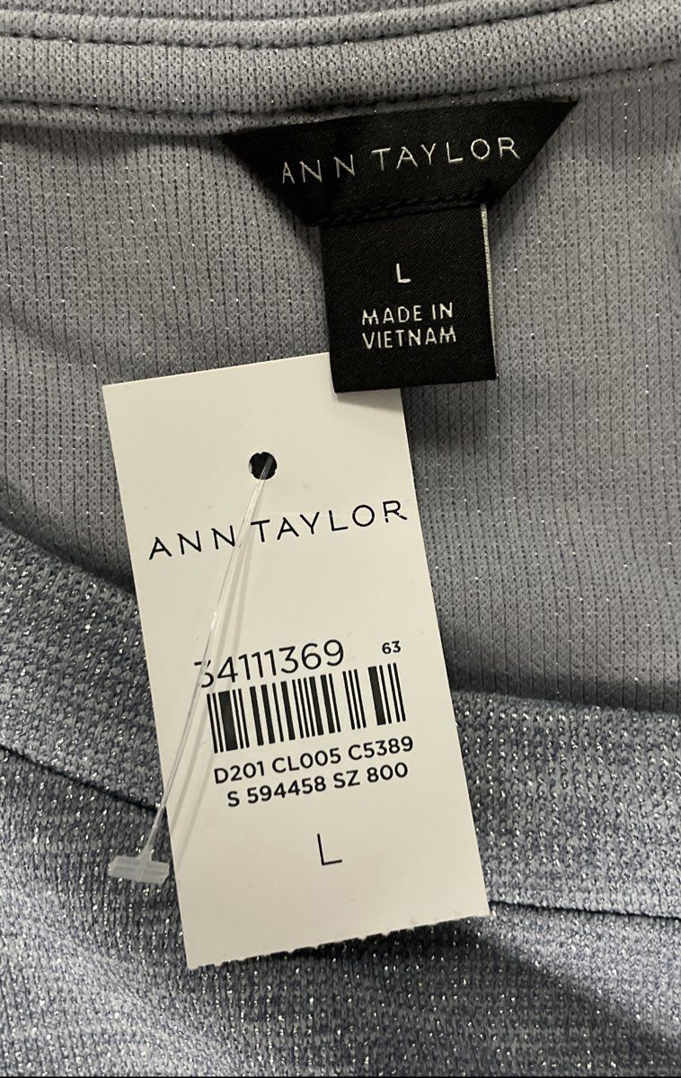Ann Taylor Women's Silver Metallic Puff Short Sleeve Top Sz L NWT