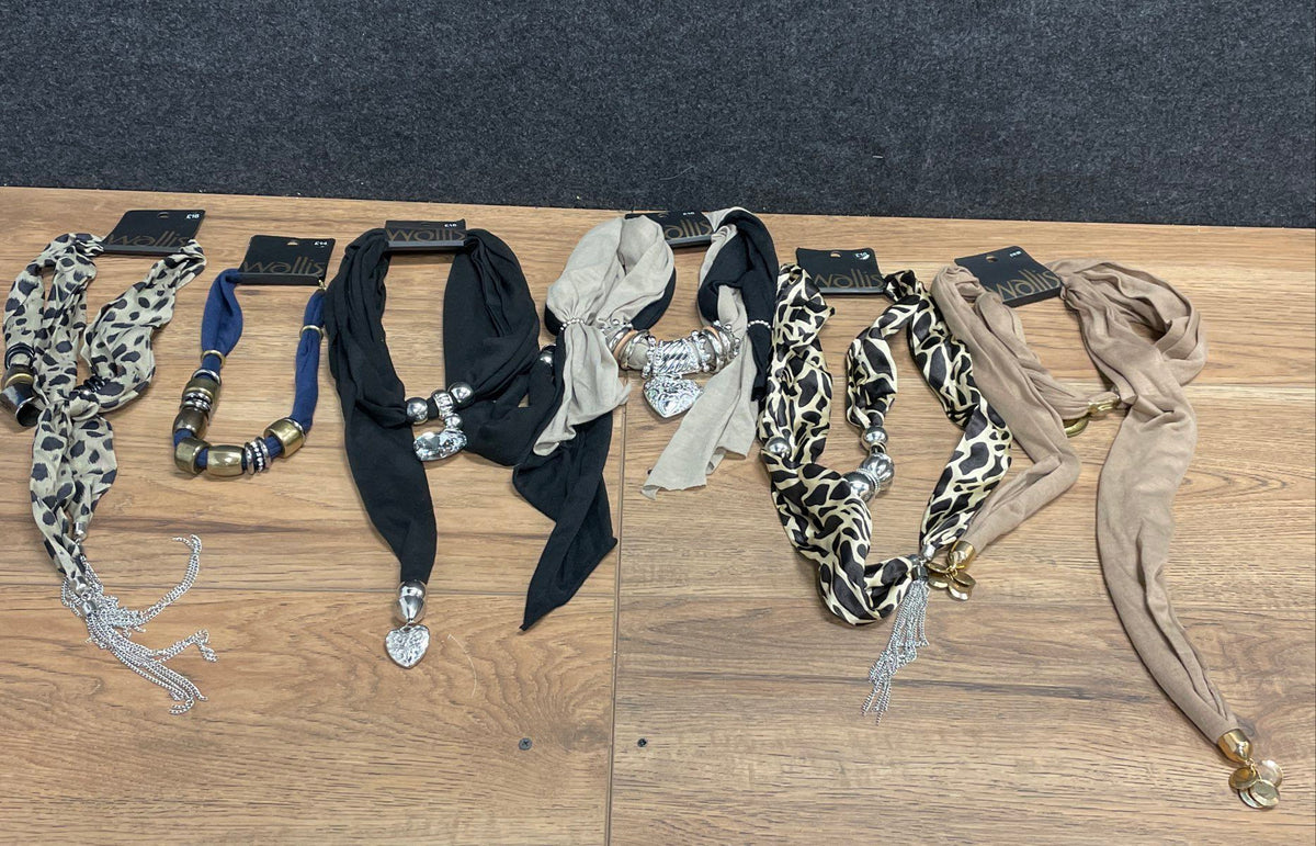 Wallis Women's Scarf Necklace Lot of 6 Animal Print Beaded Heart Tassel NWT
