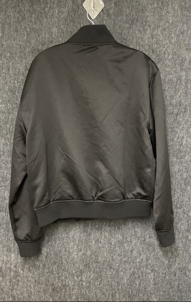 NovaMen Men's Black Satin Bomber Jacket Snap Front Ribbed Trim Sz S