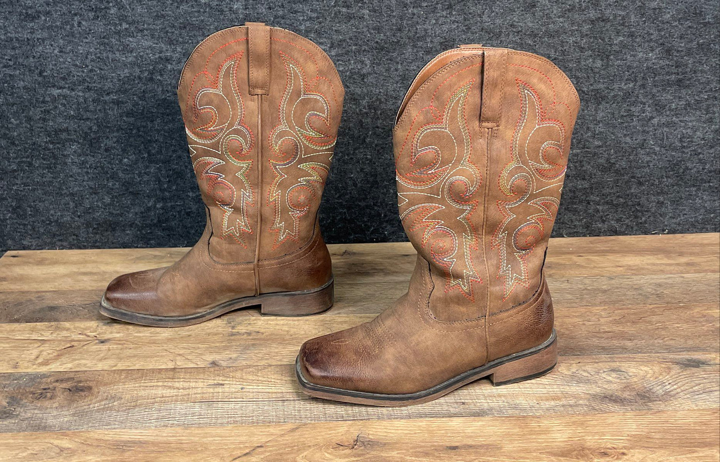 Brown Embroidered Square Toe Western Cowboy Cowgirl Boots EU 39 Women's Size 8