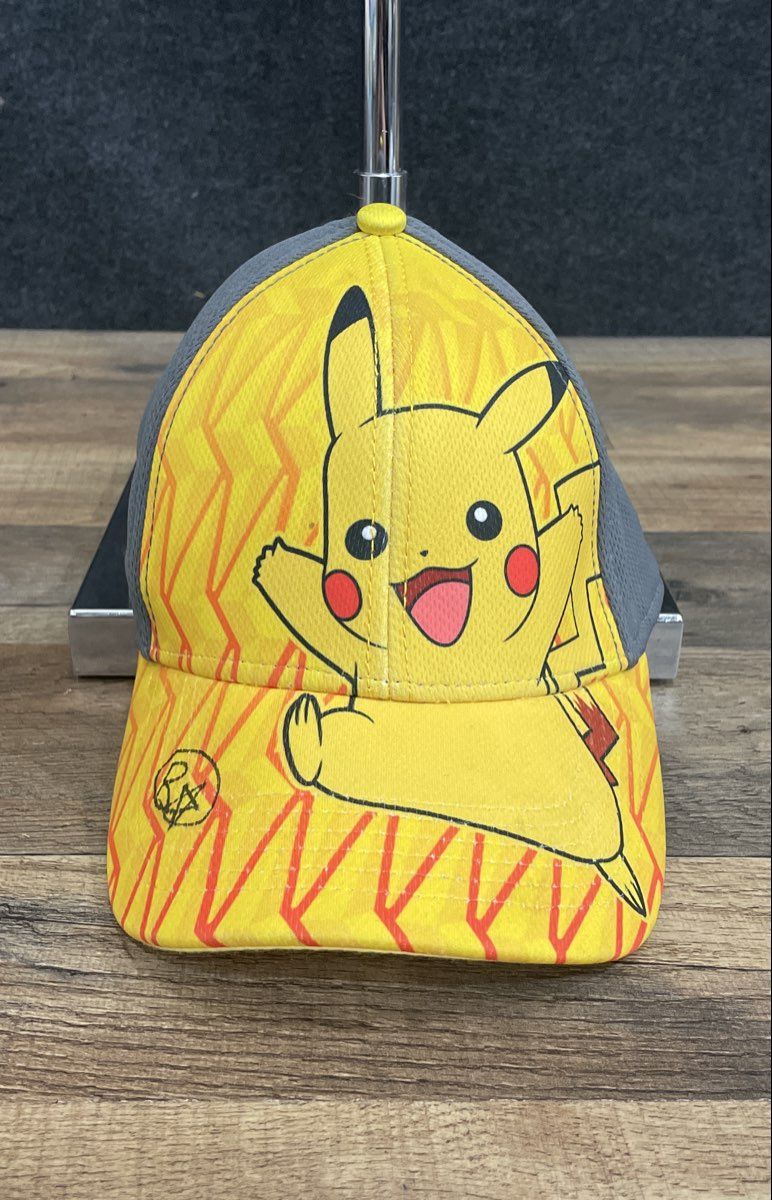 Pokemon Youth Pikachu Snapback Hat Yellow Gray Sublimated Mesh Back Cap OSFM