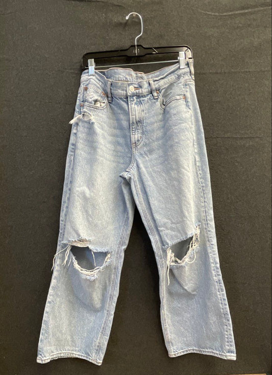 American Eagle Women's Wide Leg Distressed Light Wash Strigid Jeans Sz 12 Short