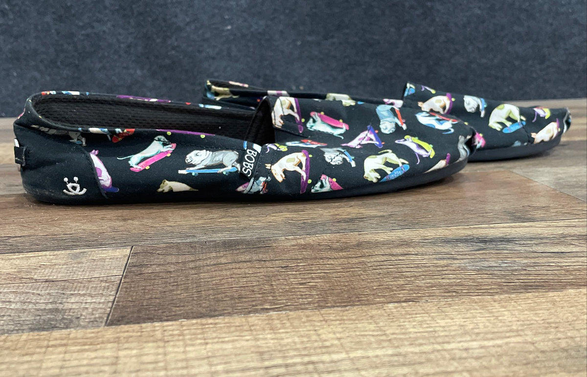 Skechers BOBS for Dogs Black Multi Skateboard Dog Slip-On Shoes Women's Size 11