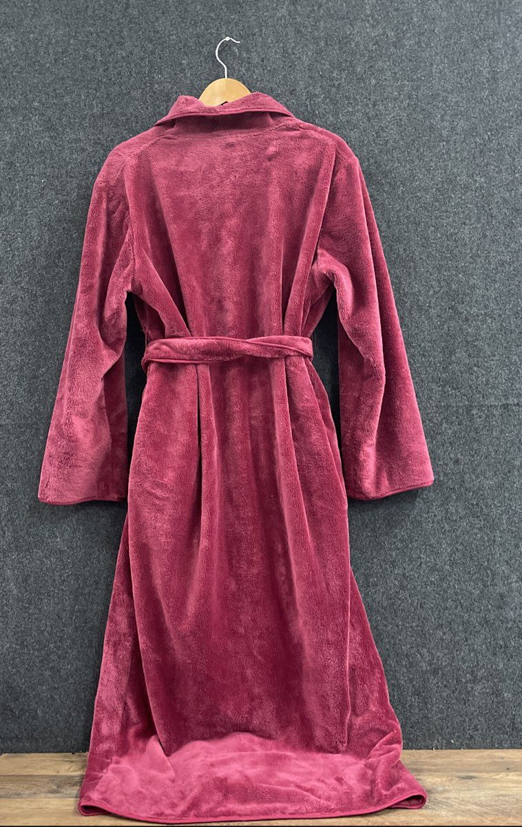 Vintage Karen Luu Women's Burgundy Plush Robe Shawl Collar Made in USA Sz M