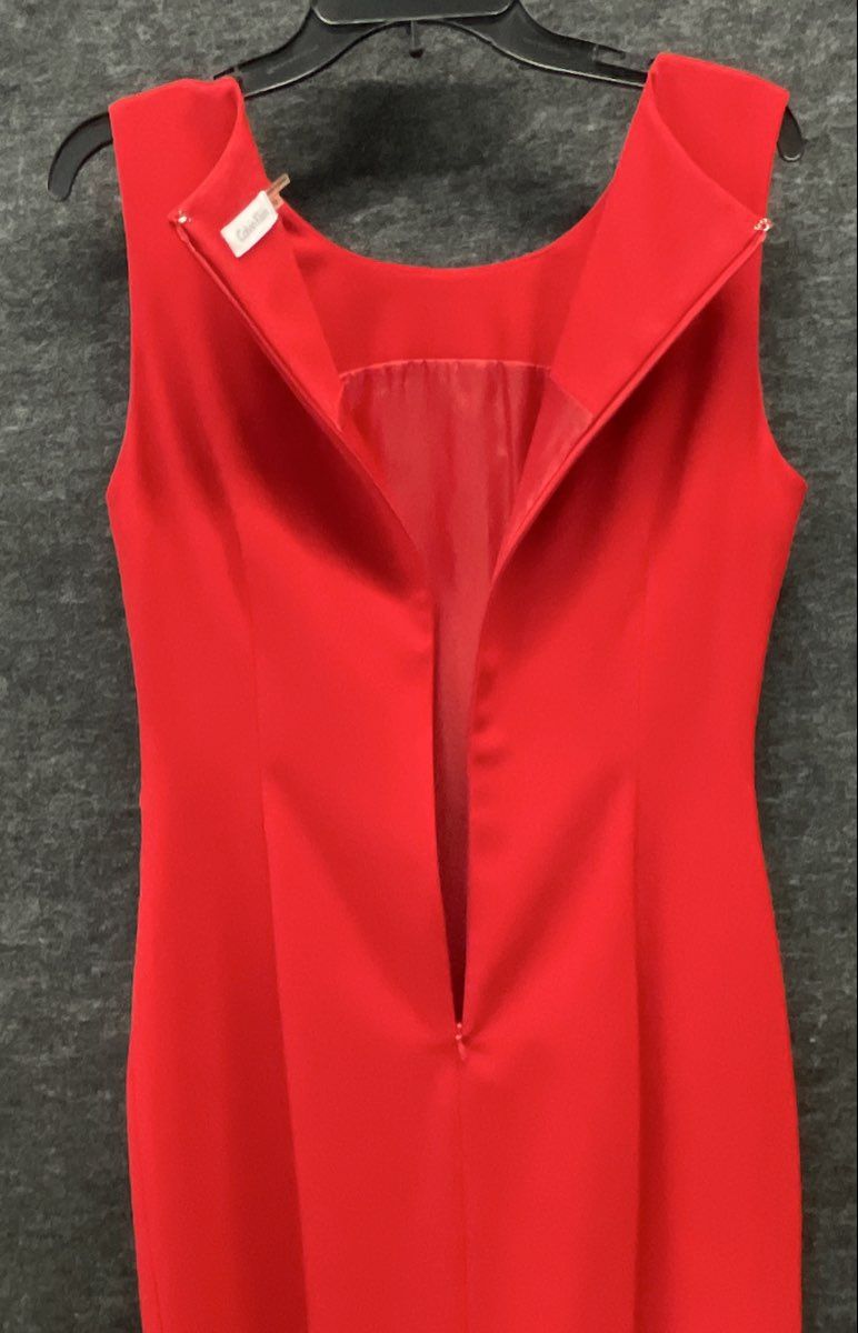 Calvin Klein Women's Red Sleeveless Asymmetrical Tiered Sheath Dress Size 10 NWT