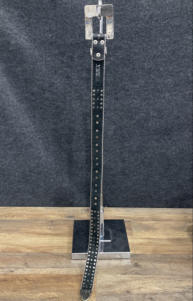 Women's Black Silver Rhinestone Crystal Studded Bling Belt Western Sz XS/S 28"