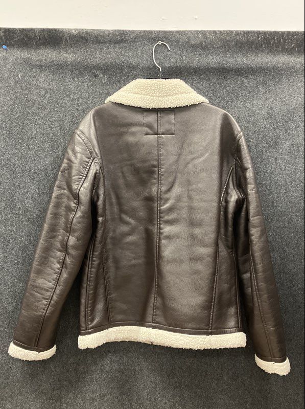 Guess Men's Faux Leather Sherpa Aviator Jacket Brown Fleece Collar Size S