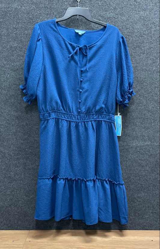 Draper James Women's Navy RSVP Puff Sleeve Tie Neck Ruffle Tiered Dress Sz XL