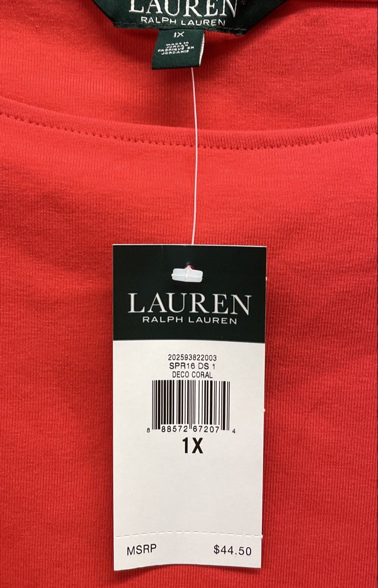 Lauren Ralph Lauren Women's Deco Coral Boat Neck Short Sleeve Knit Top NWT 1X