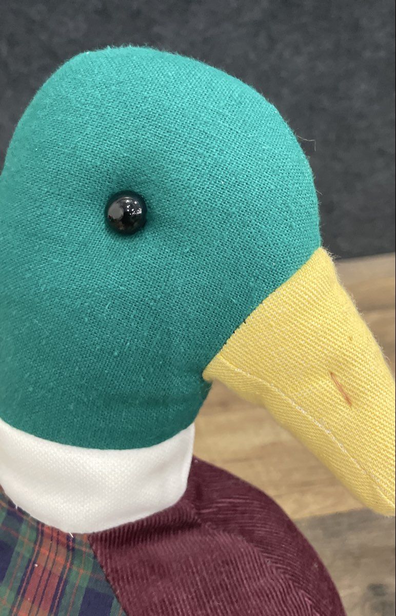 Mallard Duck Plush Patchwork Fabric Figurine Corduroy Plaid 14 Inch