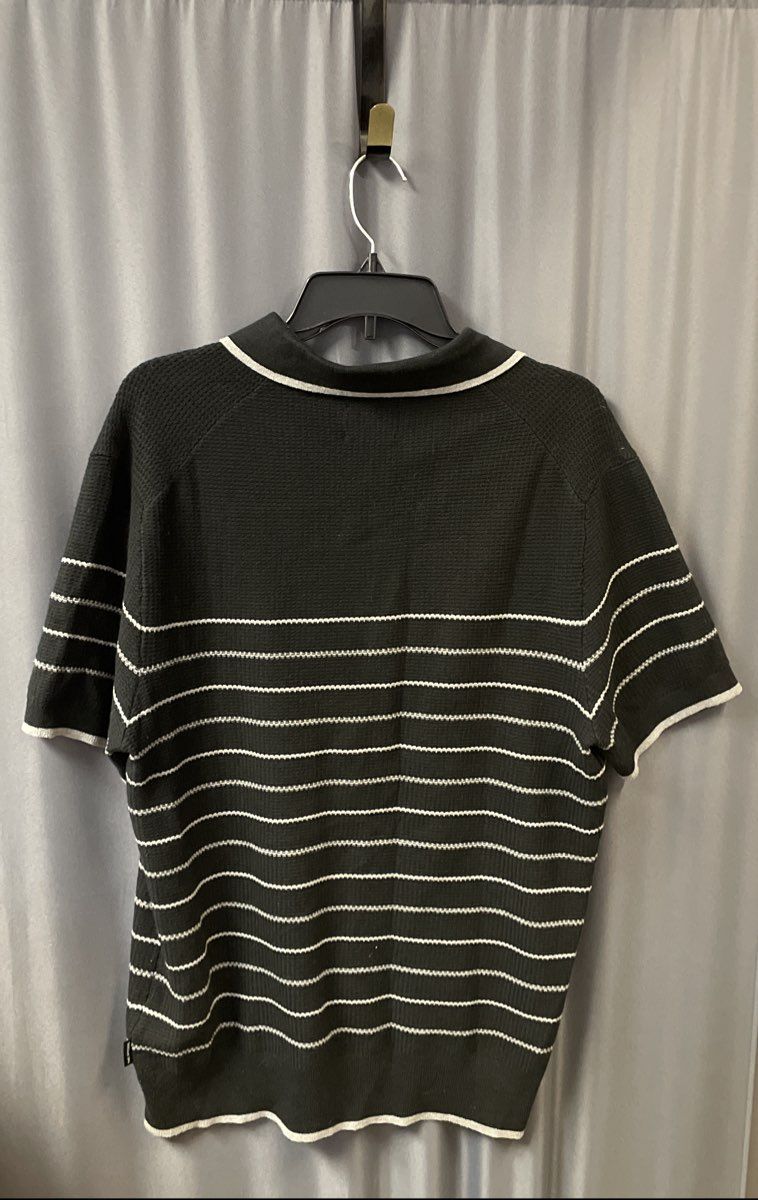 Ben Sherman Men's Black Gray Striped Short Sleeve Knit Polo Shirt Size M