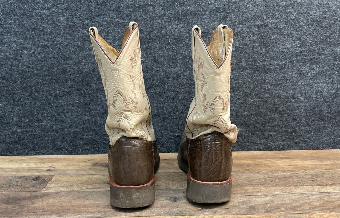 Two-Tone Leather Western Cowboy Boots Cream Brown Pebbled Vamp Men's Size 10