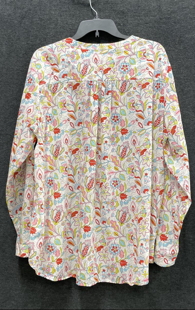 Boden Women's Multicolor Floral Cotton Split Neck Blouse Striped Trim Sz 20/22