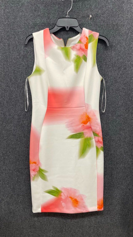 Calvin Klein Women's White Pink Floral Sleeveless Sheath Dress Size 8