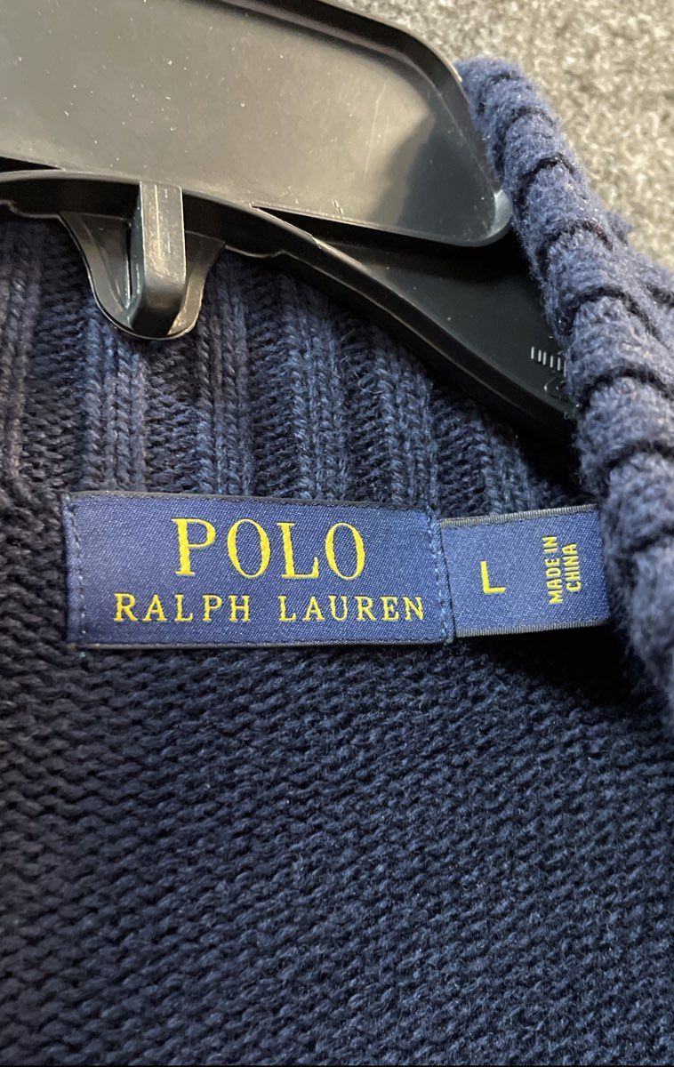 Polo Ralph Lauren Men's Navy Blue Cotton Full Zip Mock Neck Sweater Jacket Sz L
