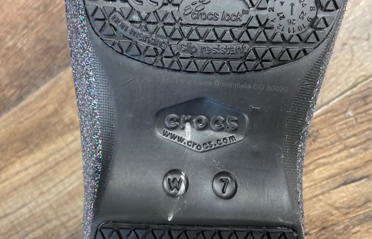 Crocs Neria Pro II Silver Glitter Slip Resistant Work Clogs Women's Size 7