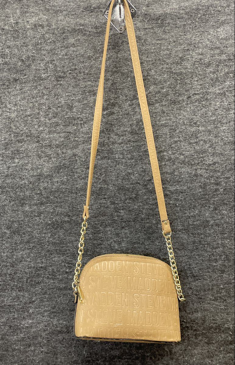 Steve Madden Tan Embossed Logo Dome Crossbody Bag Gold Hardware