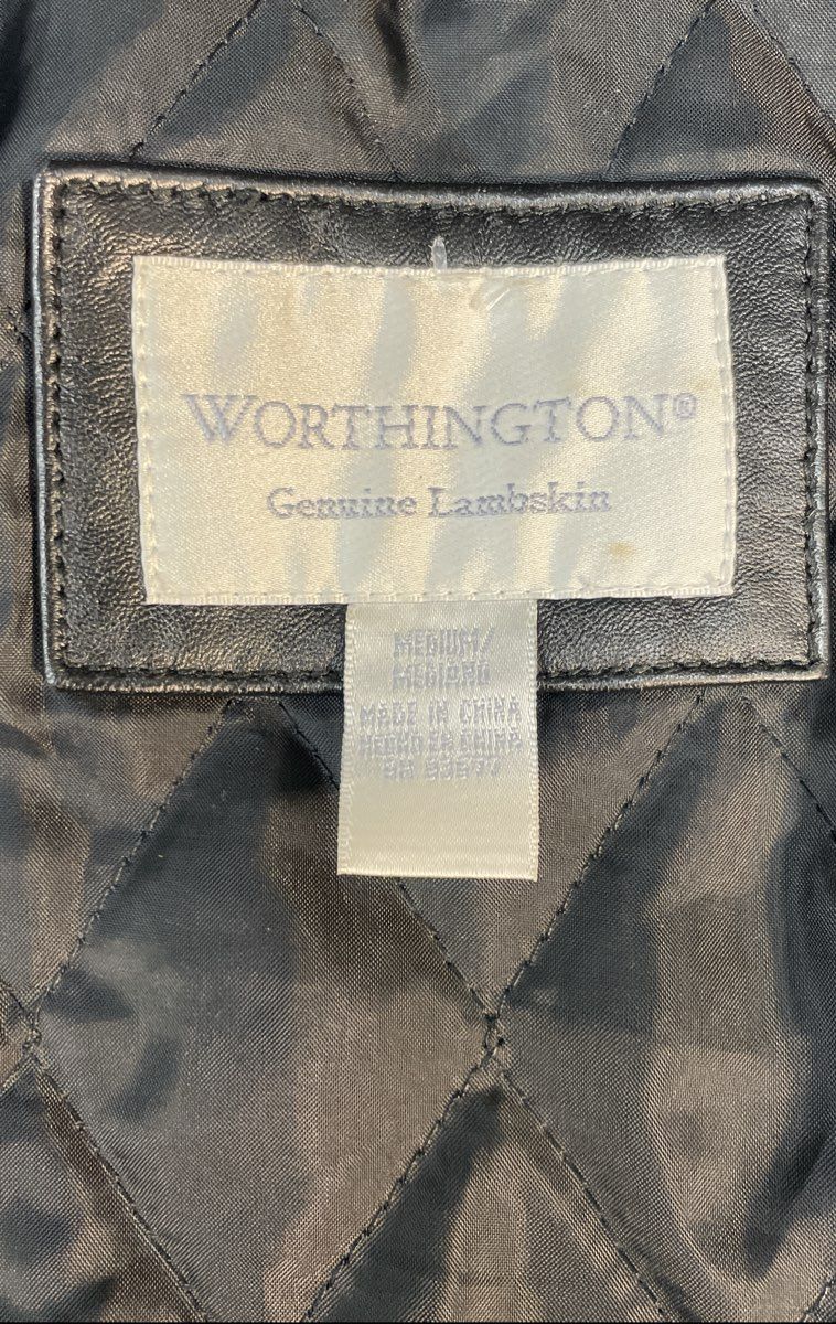 Vintage Y2K Worthington Women's Black Lambskin Leather Full Zip Jacket Sz M