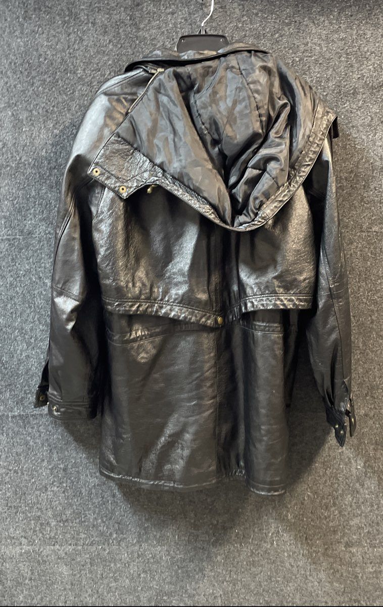 Vintage Y2K Learsi Men's Black Genuine Leather Hooded Parka Jacket Sz XL