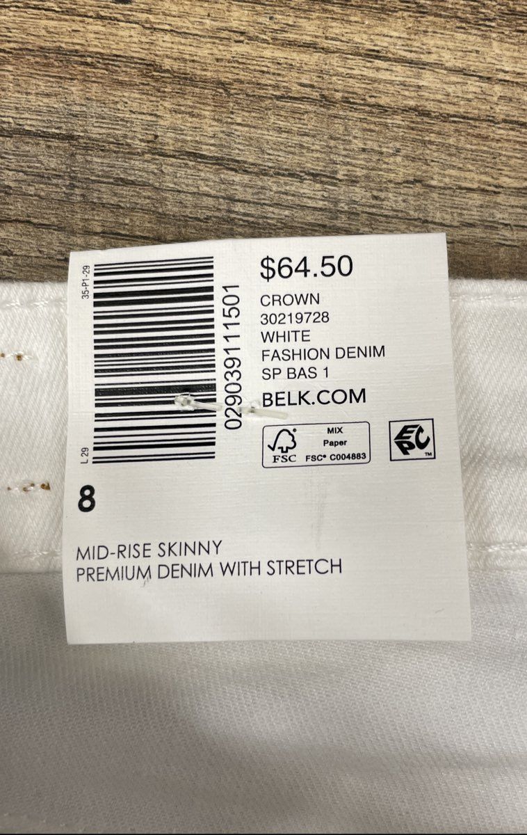 Crown & Ivy Women's White Mid-Rise Skinny Premium Denim Jeans NWT Size 8