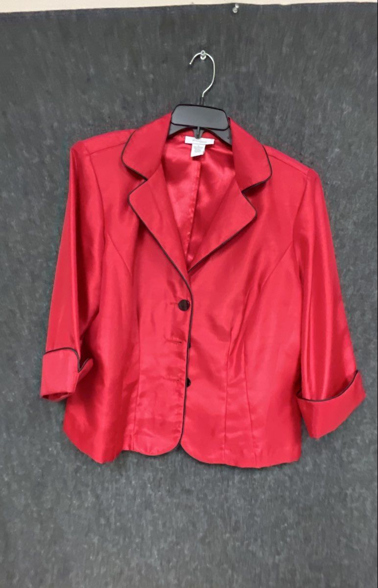 Dressbarn Woman Vintage Red Blazer Black Trim 3/4 Sleeve Sz 1X