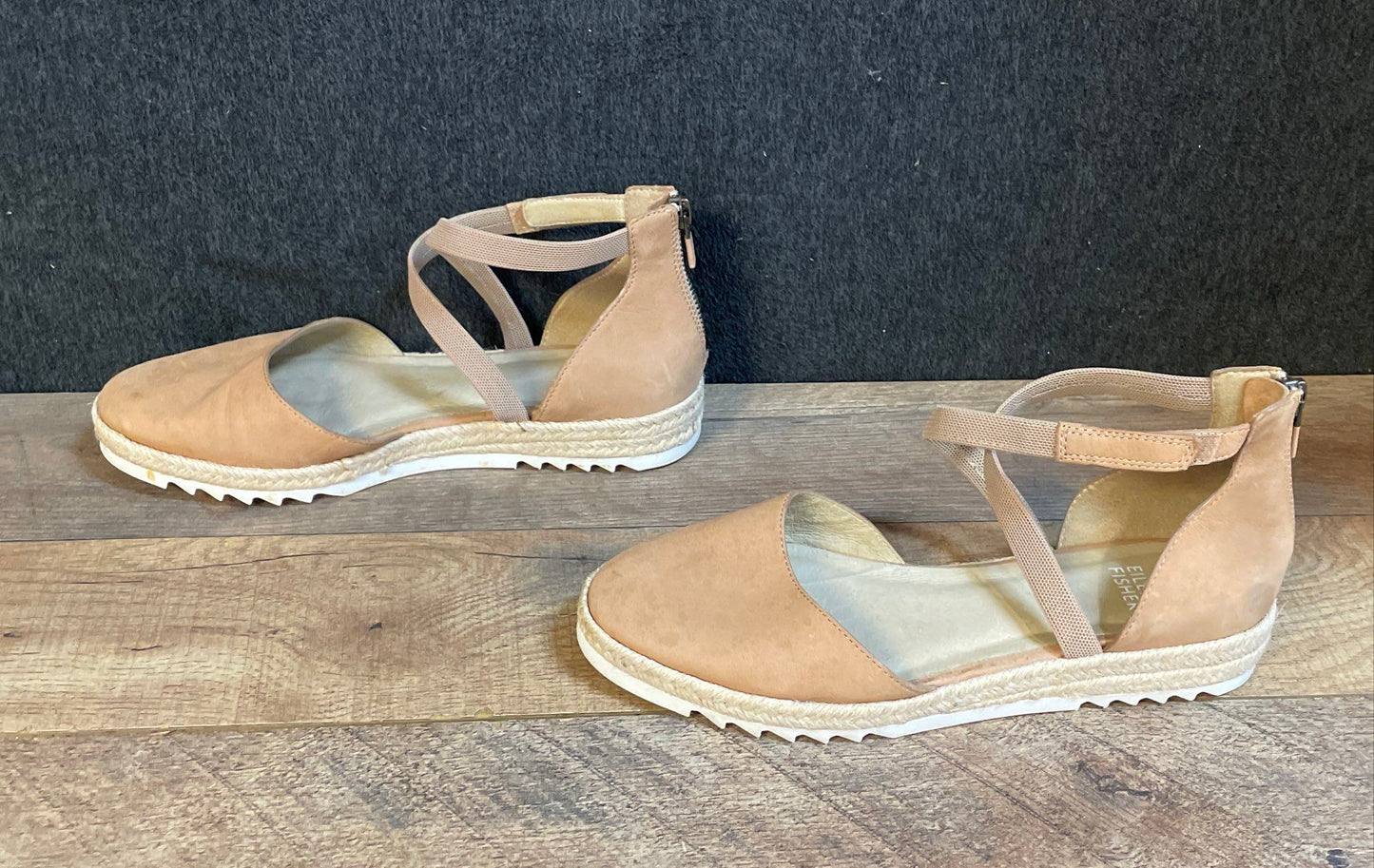 Eileen Fisher Bisa Tan Flat Espadrille Sandals Women's Size 7.5