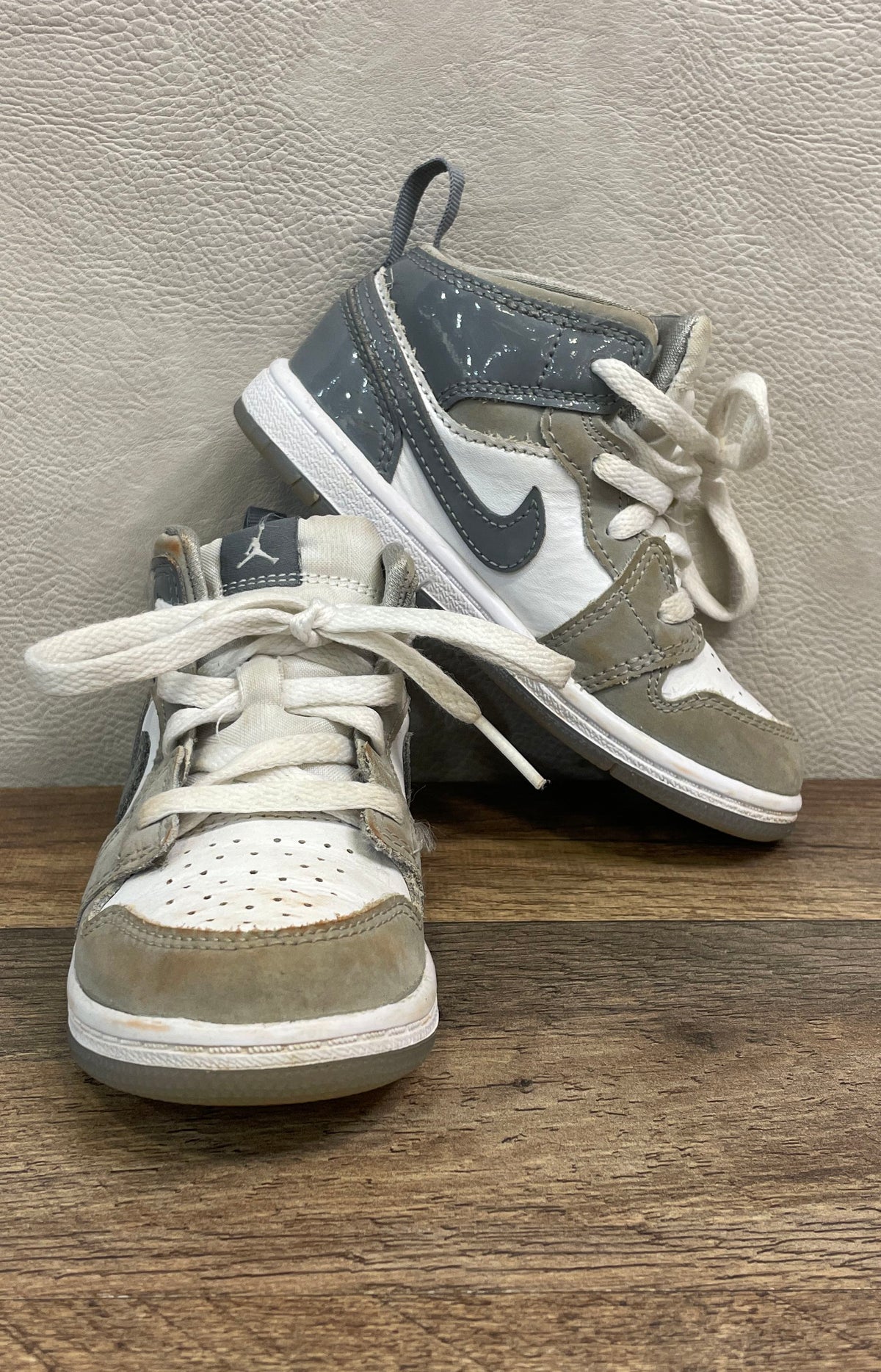 Nike Air Jordan 1 Mid Light Smoke Grey White Toddler Shoes Size 9C HF3195-100