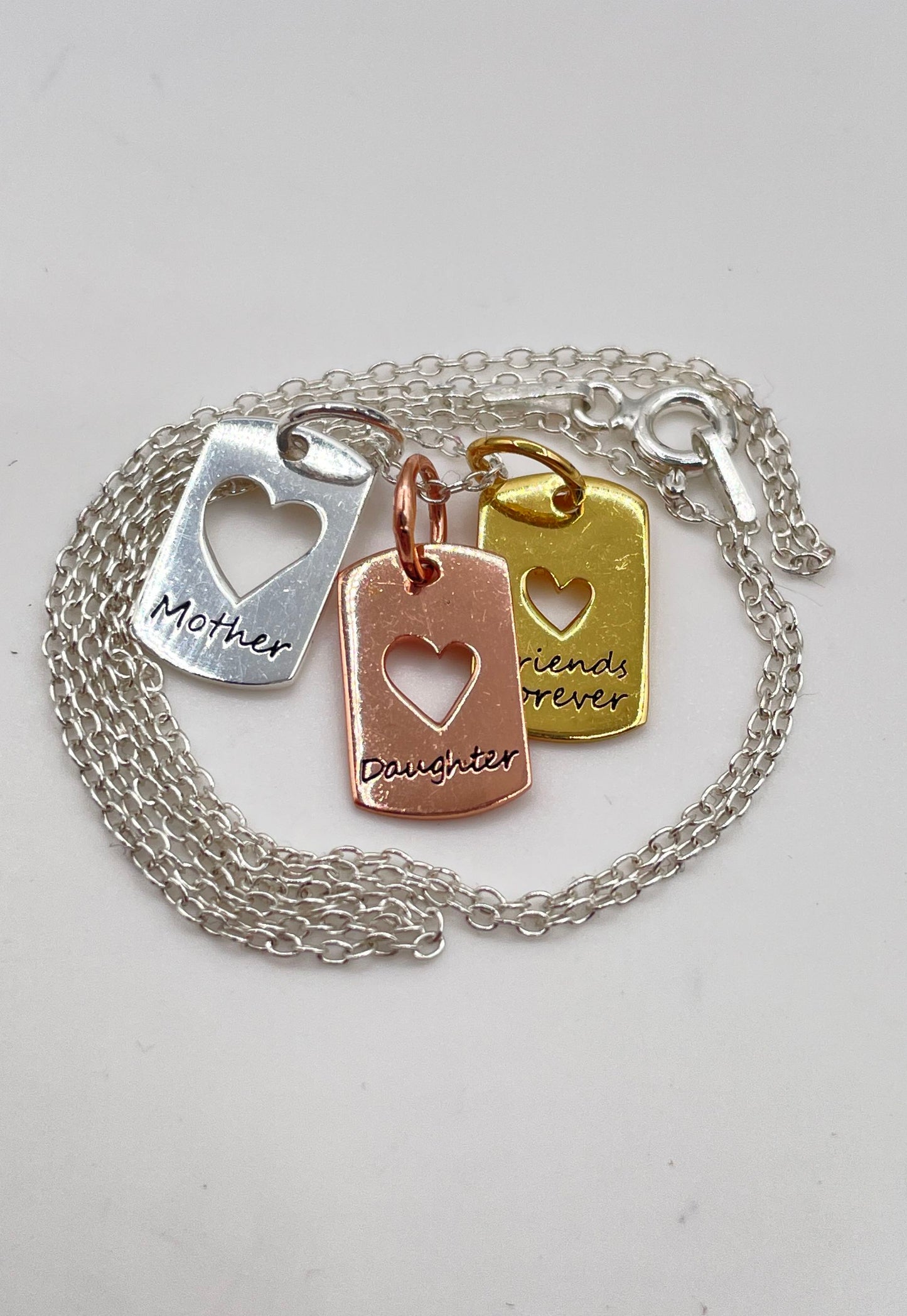 Tri-Tone 925 Sterling Silver Mother Daughter Friends Forever Charm Necklace 3.2g