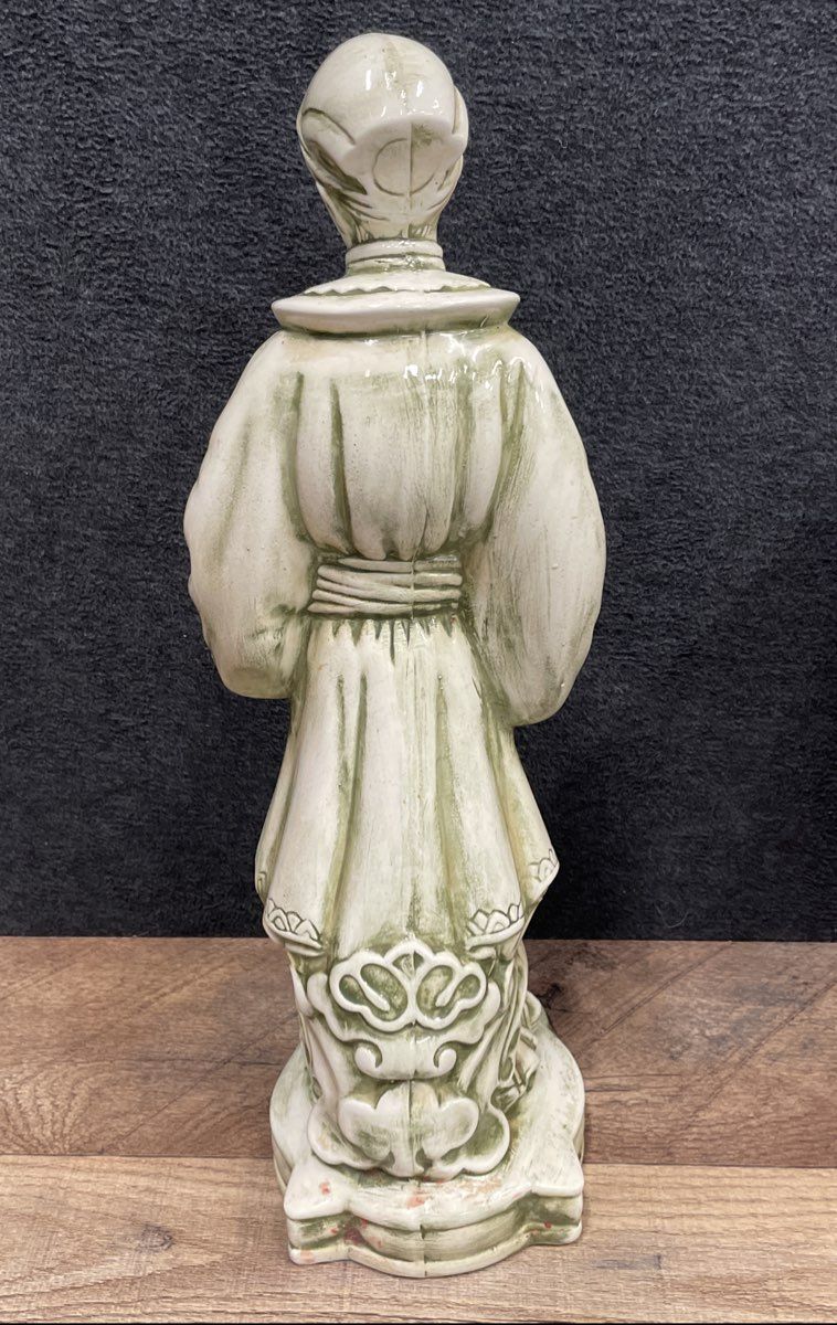 Vintage 1974 Ceramic Asian Sage Figure Statue 15.5 Inch Celadon Green
