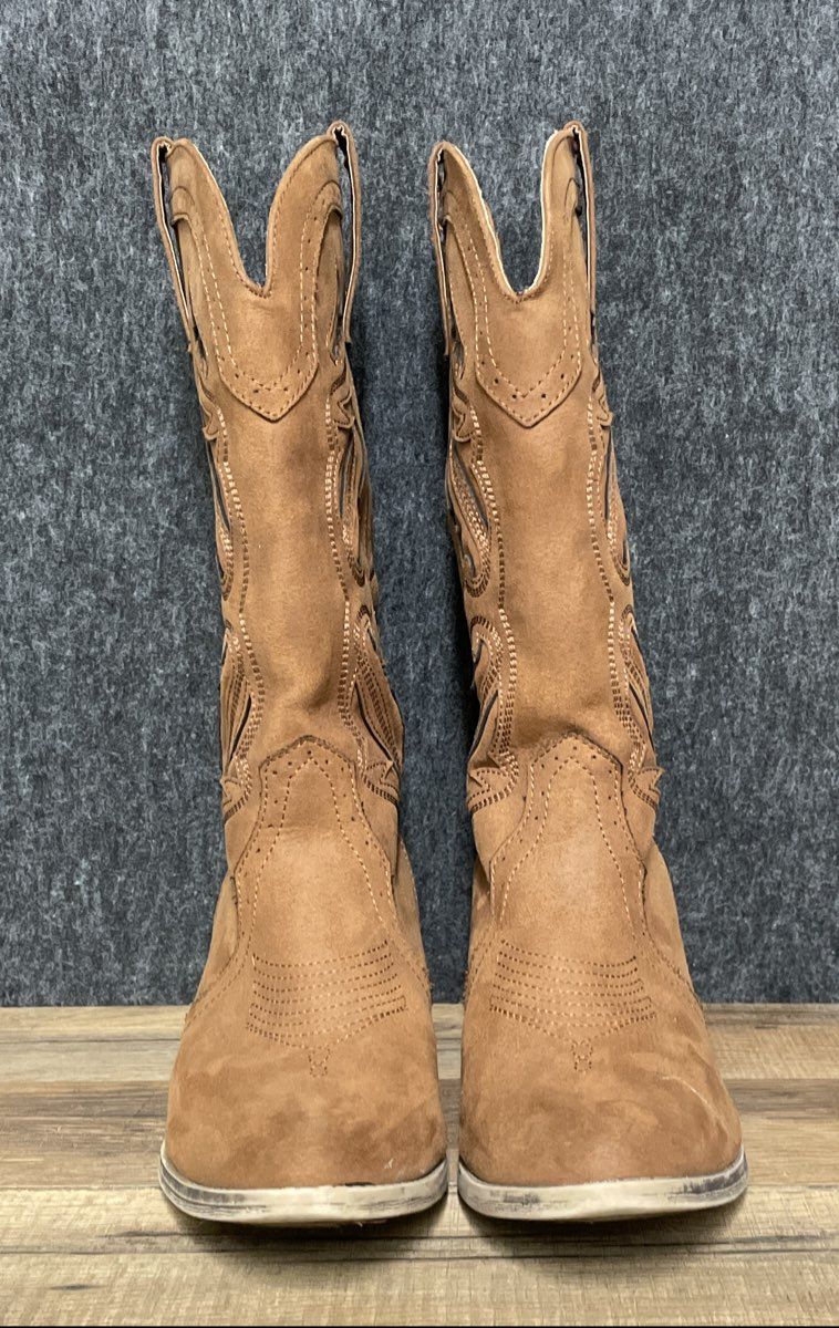 Academy Tan Faux Suede Embroidered Western Cowboy Boots Women's Size 9.5 B