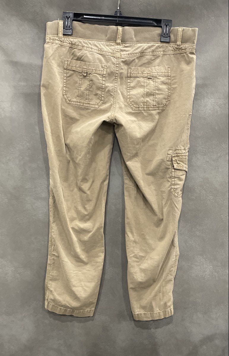 Sonoma Women's Tan Khaki Cargo Utility Pants Ribbed Waist Stretch Sz 4