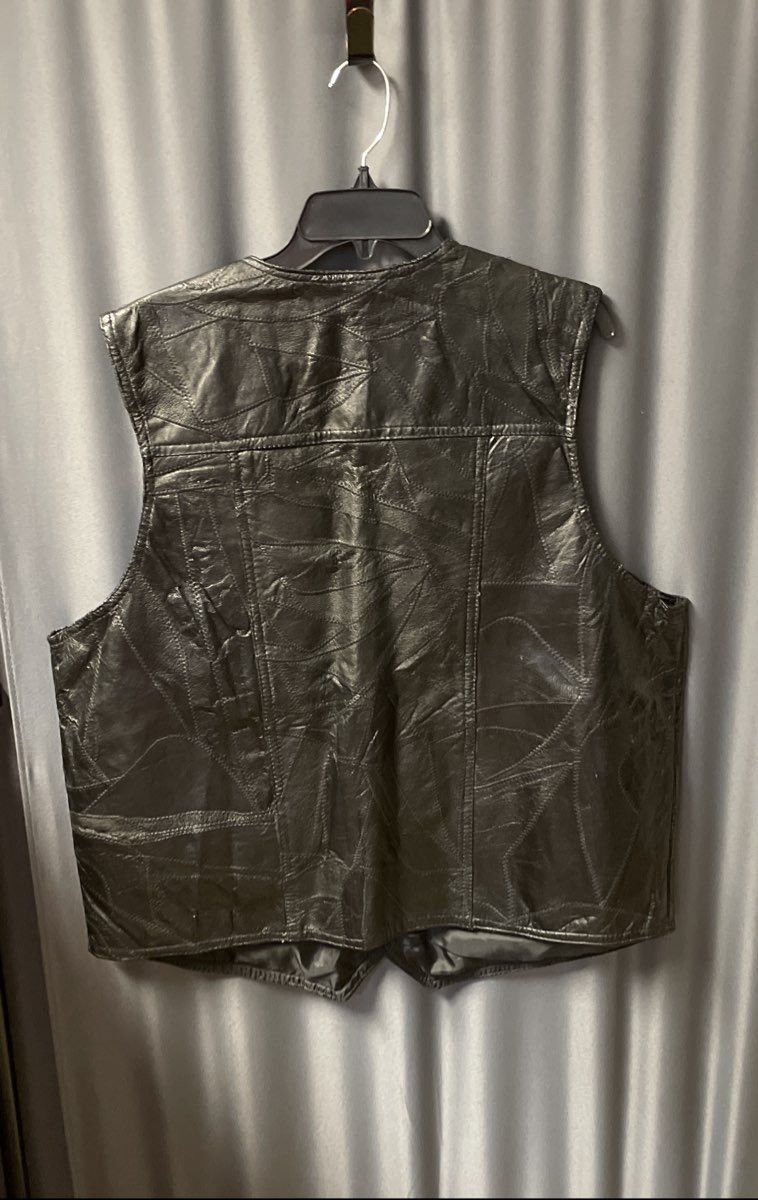 Vintage 90s Navarre Leather Men's Black Patchwork Stone Design Vest Sz 3XL