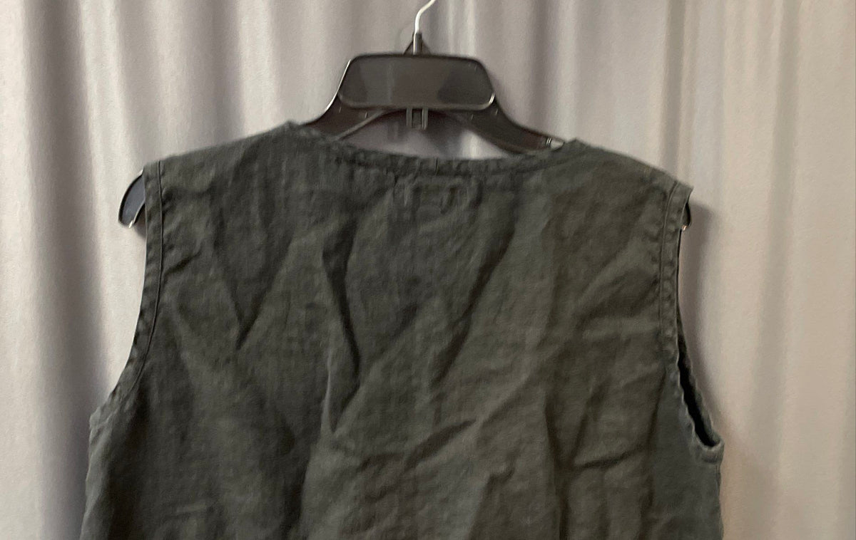 Flax Women's Black 100% Linen Sleeveless V-Neck High Low Hem Top Sz M