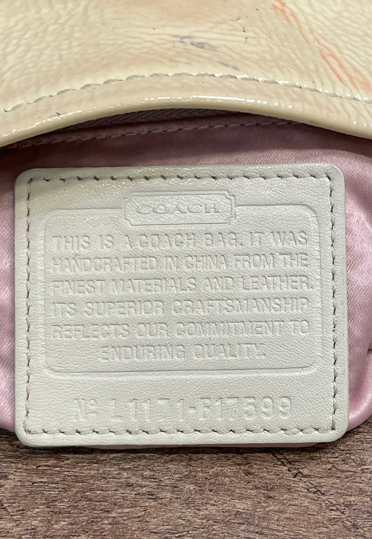 Coach Cream Signature Jacquard Sophia Satchel Bag Patent Leather Trim F17599